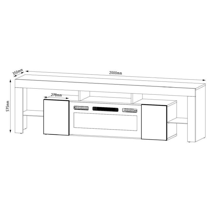Siyah Endüstriyel Ahşap 200 cm TV Ünitesi Şömineli - 80707