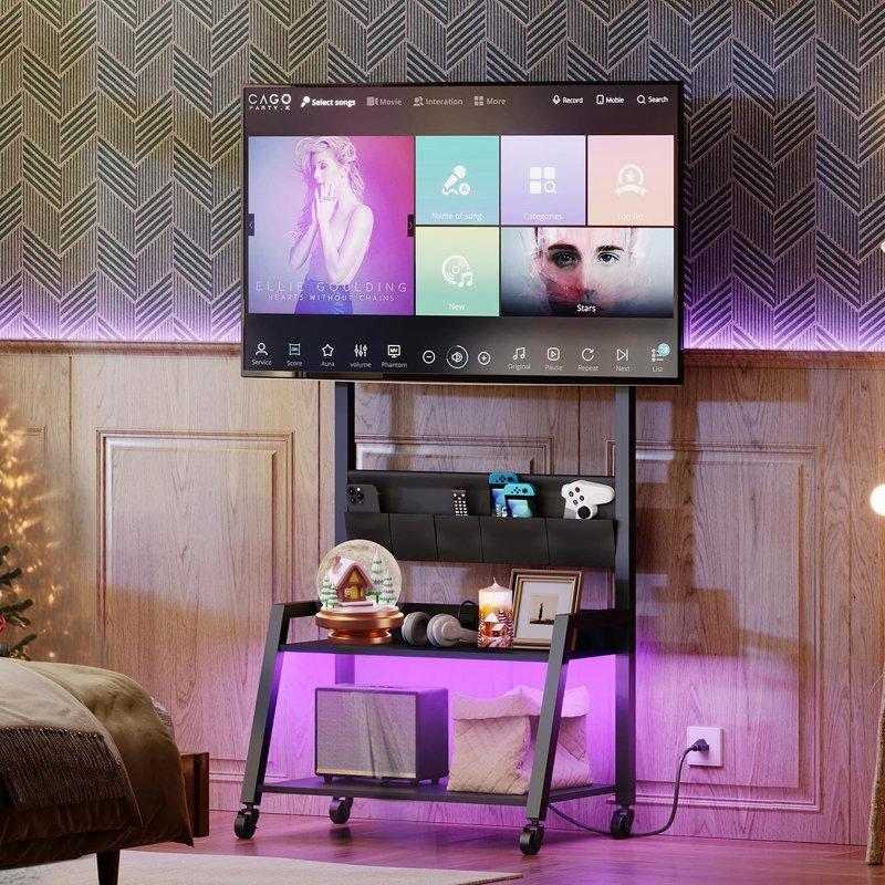 Siyah Endüstriyel Ahşap Metal Tekerlekli TV Standı 66 cm Genişlik 135 cm Yükseklik - 81343