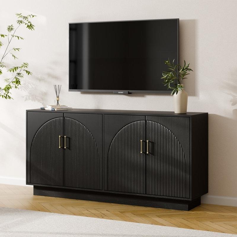 Siyah Endüstriyel Ahşap Yivli Kapaklı TV Konsolu 165x40x80 cm - 80998