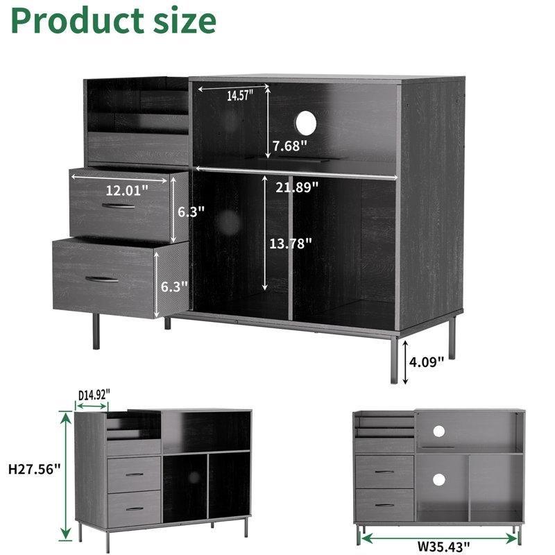 Siyah Endüstriyel Metal Ayaklı Plak Dolabı 90x70 cm Çift Çekmeceli - 81625