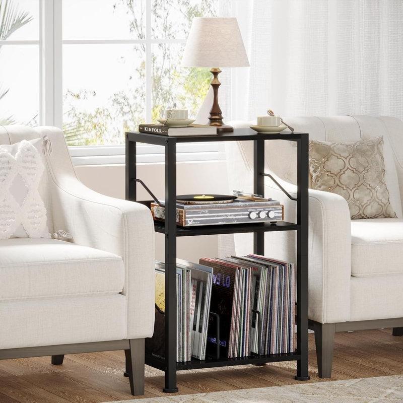 Siyah Endüstriyel Metal Çerçeveli Üç Raflı Plak Dolabı 70x43x30 cm - 81616
