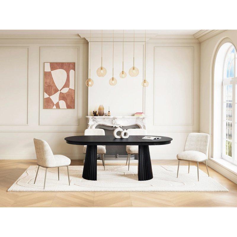 Siyah Frene Kaplı Açılır Yuvarlak Yemek Masası 200 cm - 83026