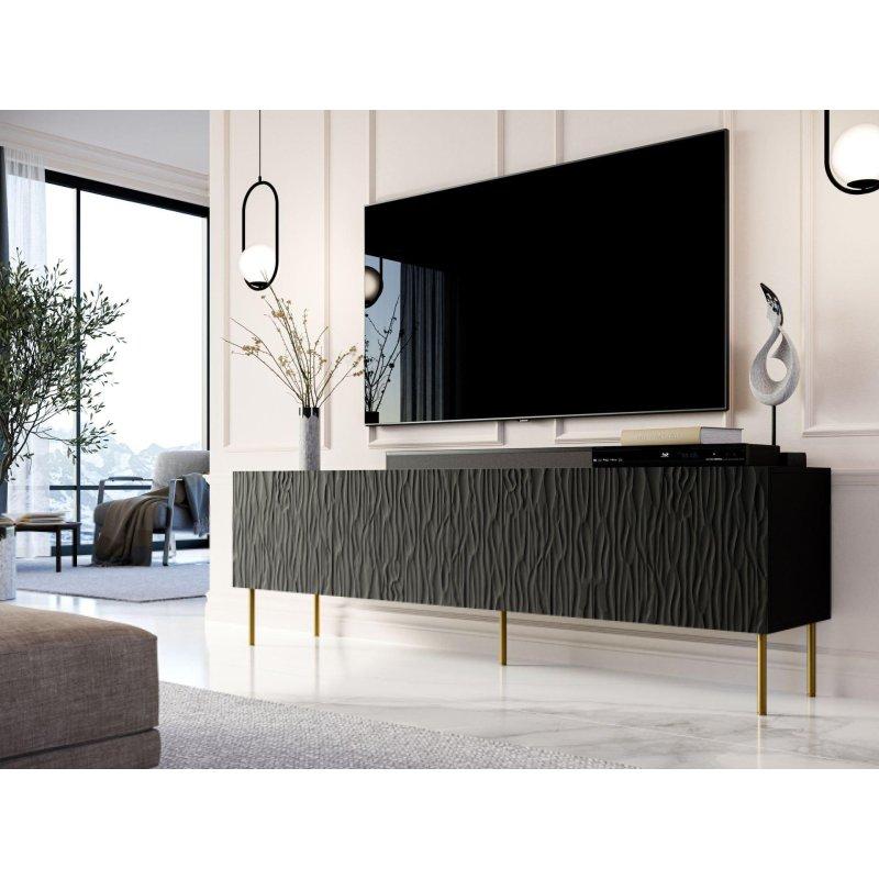Siyah Gold Detaylı Modern Vitrinli TV Ünitesi 190 cm - 81970