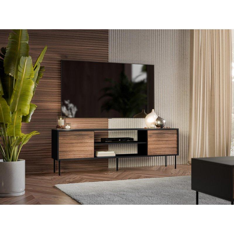 Siyah Gövde ve Ceviz Kapılı 180 cm TV Ünitesi - 80605