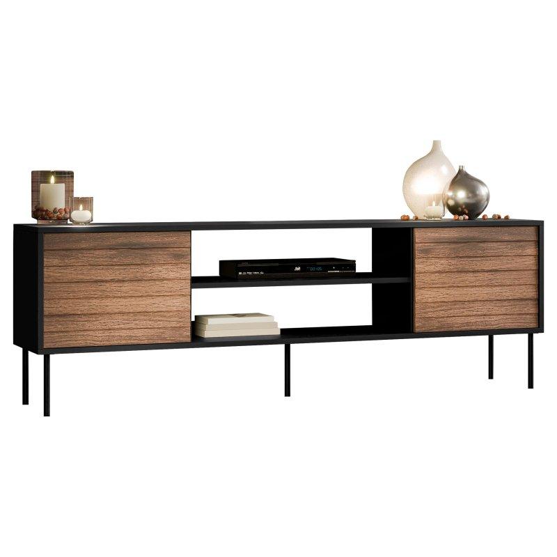 Siyah Gövde ve Ceviz Kapılı 180 cm TV Ünitesi - 80605