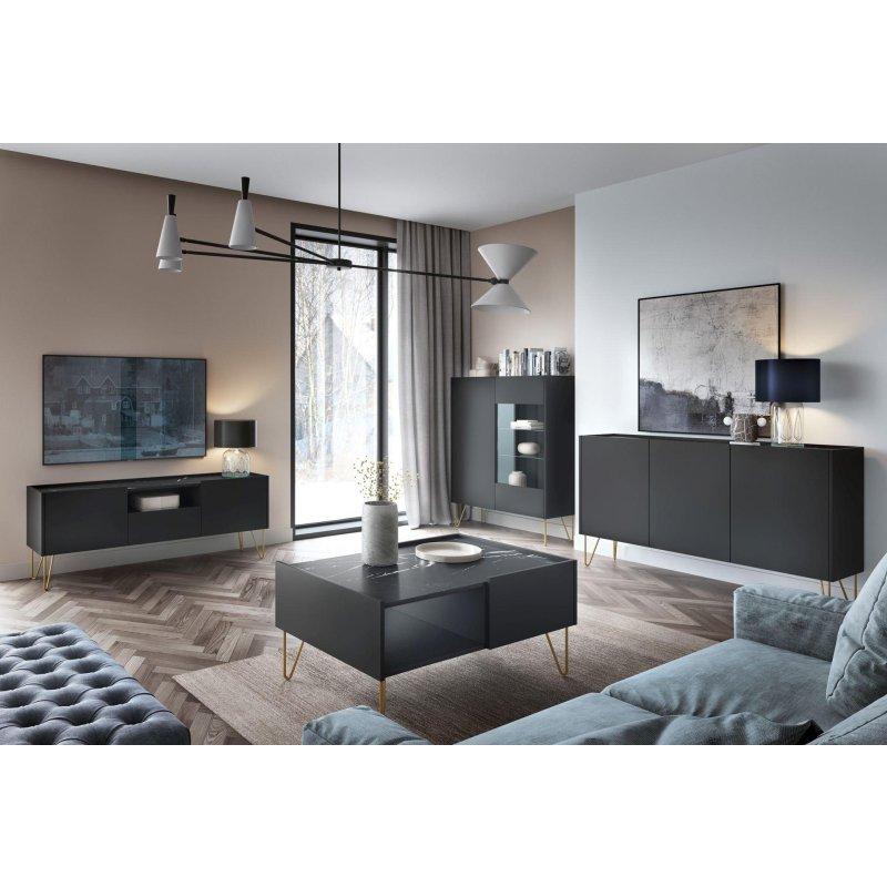 Siyah Grafit Marmur Desenli Tv Ünitesi 144x55x37 cm - 82048