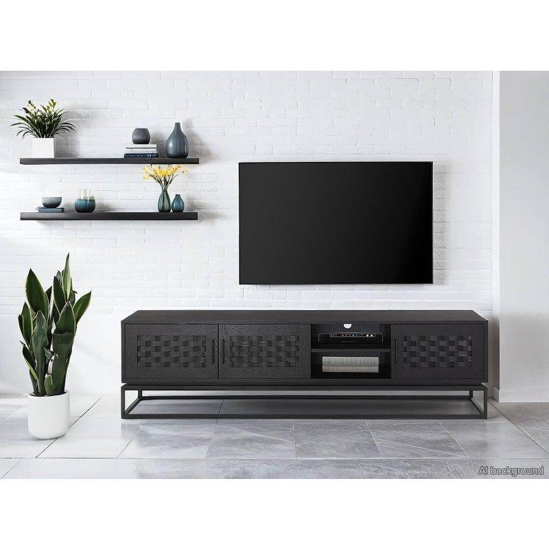 Siyah Kaplamalı 200 cm Poplar TV Ünitesi Metal Ayaklı - 80773
