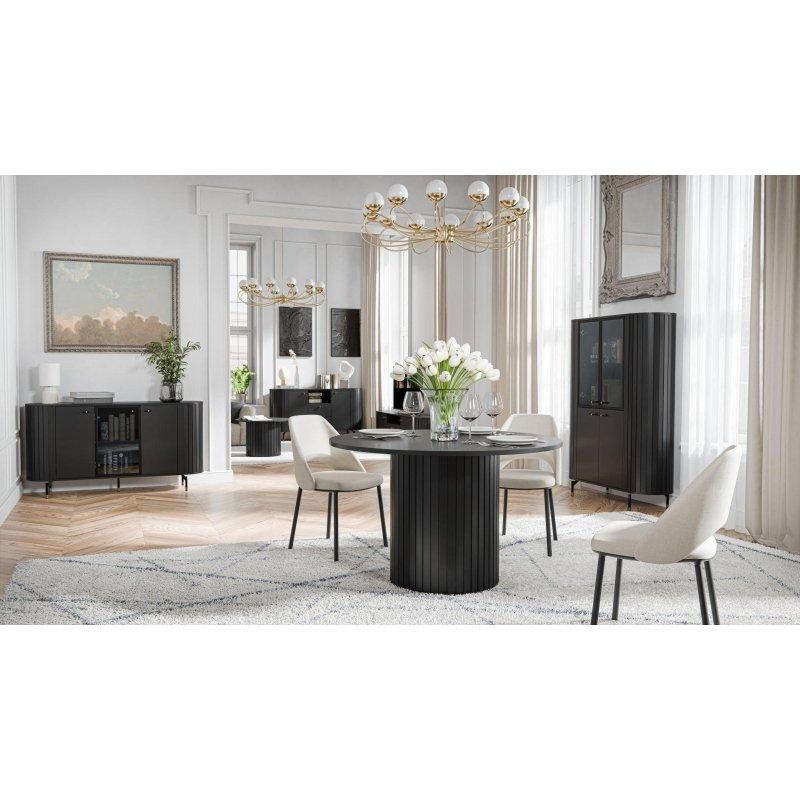 Siyah Mat Laminat 180 cm Vitrinli TV Ünitesi Gold Ayaklı - 82300