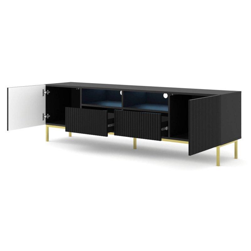 Siyah Mat ve Parlak Siyah Gold Çerçeveli 200 cm TV Ünitesi - 80701