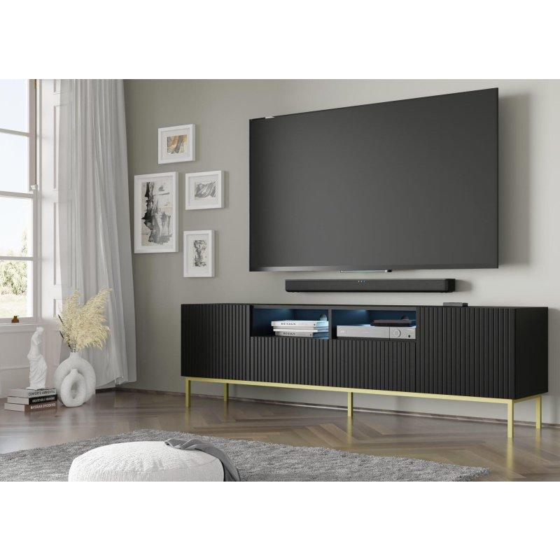 Siyah Mat ve Parlak Siyah Gold Çerçeveli 200 cm TV Ünitesi - 80701