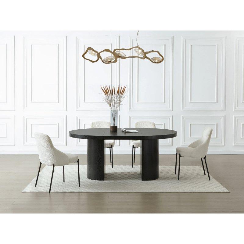 Siyah MDF Açılır Yuvarlak Yemek Masası 240x120 cm - 83032