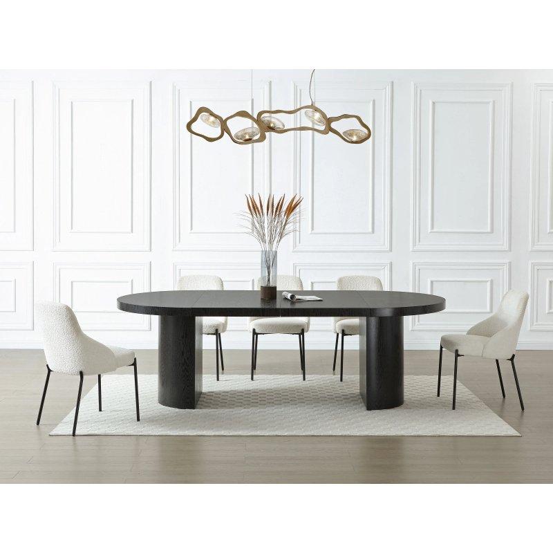 Siyah MDF Açılır Yuvarlak Yemek Masası 240x120 cm - 83032