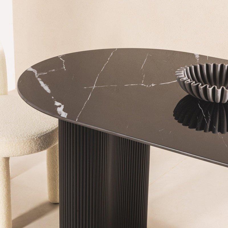 Siyah Mermer Desenli Oval Yemek Masası 180x90 cm - 82840
