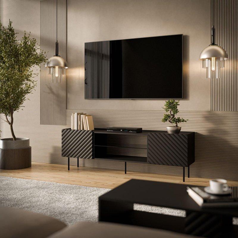 Siyah Mermerli Modern TV Ünitesi 195x37.5x40 cm - 81967
