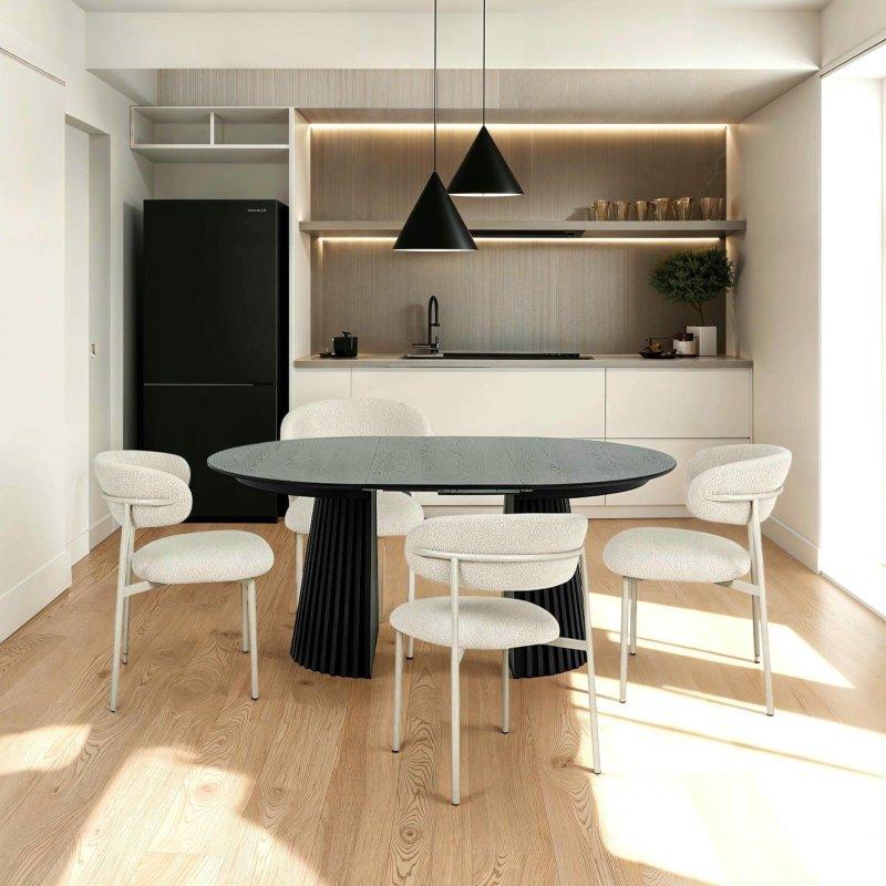 Siyah Meşe Açılır Yuvarlak Yemek Masası 120 cm - 82573