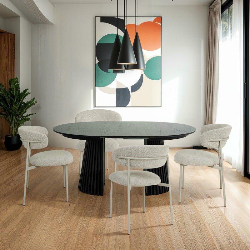 Siyah Meşe Açılır Yuvarlak Yemek Masası 120 cm - 82573