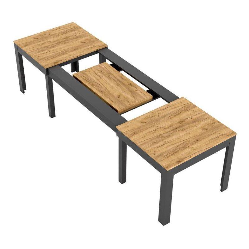 Siyah Metal Ayaklı Açılır Mekanizmalı Yemek Masası 160-300x90 cm Craft Ahşap Üst - 82999