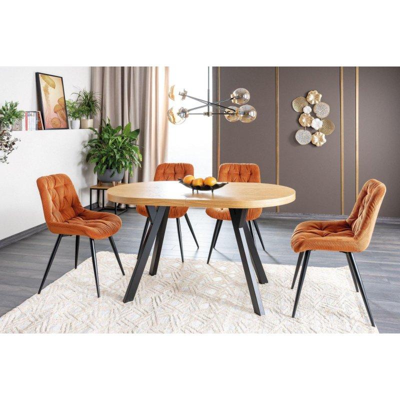 Siyah Metal Ayaklı Açılır Yuvarlak Yemek Masası 140-272 cm Doğal Meşe - 82909