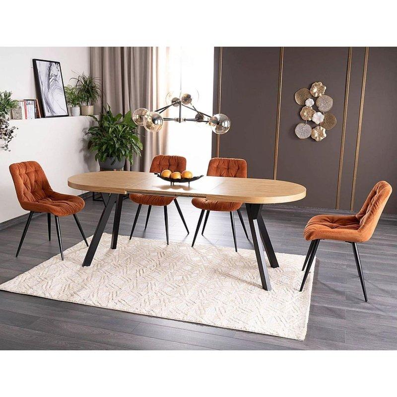 Siyah Metal Ayaklı Açılır Yuvarlak Yemek Masası 140-272 cm Doğal Meşe - 82909