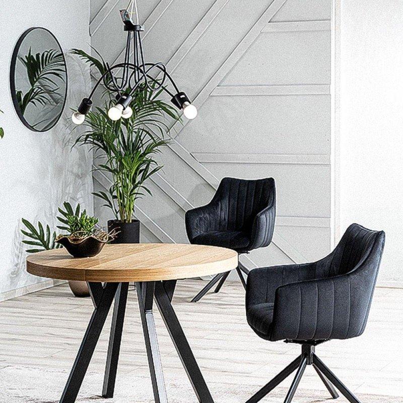 Siyah Metal Ayaklı Dişbudak Açılır Yuvarlak Yemek Masası 100x250 cm - 82918