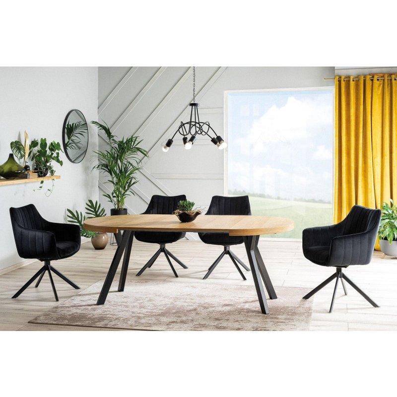 Siyah Metal Ayaklı Dişbudak Açılır Yuvarlak Yemek Masası 100x250 cm - 82918
