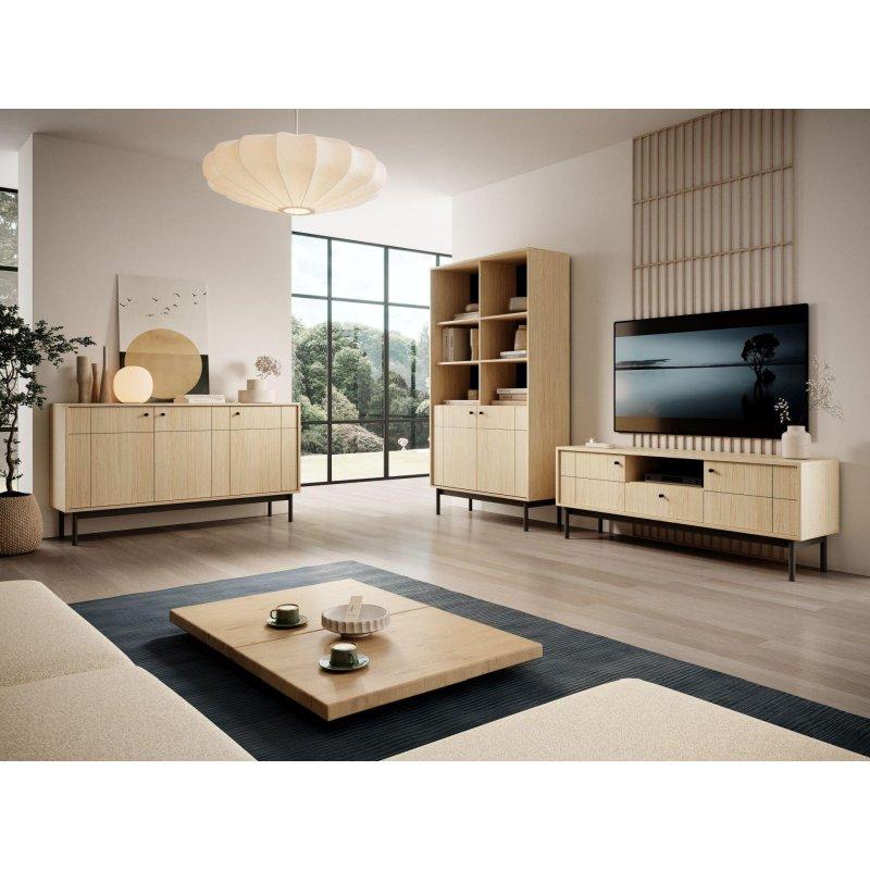 Siyah Metal Ayaklı Doğal Ahşap TV Ünitesi 154 cm - 82159