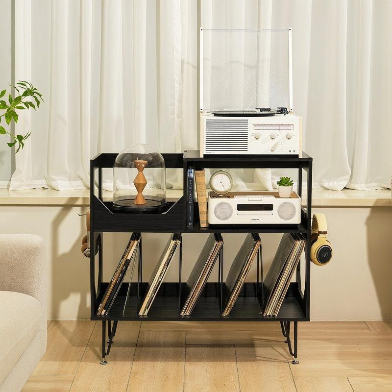 Siyah Metal Ayaklı İki Raflı Plak Dolabı 83x37x61 cm - 81700