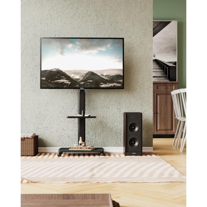 Siyah Metal Endüstriyel Ahşap 32-70 İnç Tekerlekli TV Standı - 81439