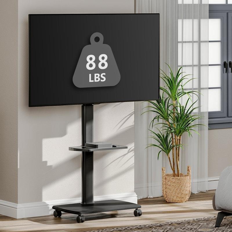 Siyah Metal Endüstriyel Ahşap 32-70 İnç Tekerlekli TV Standı - 81439