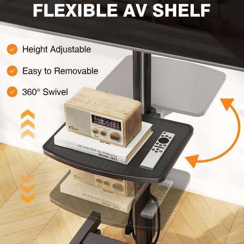 Siyah Metal Tekerlekli TV Standı 13-50 İnç Uyumlu 48-132 cm Yükseklik Ayarlı Güç Prizli - 81418