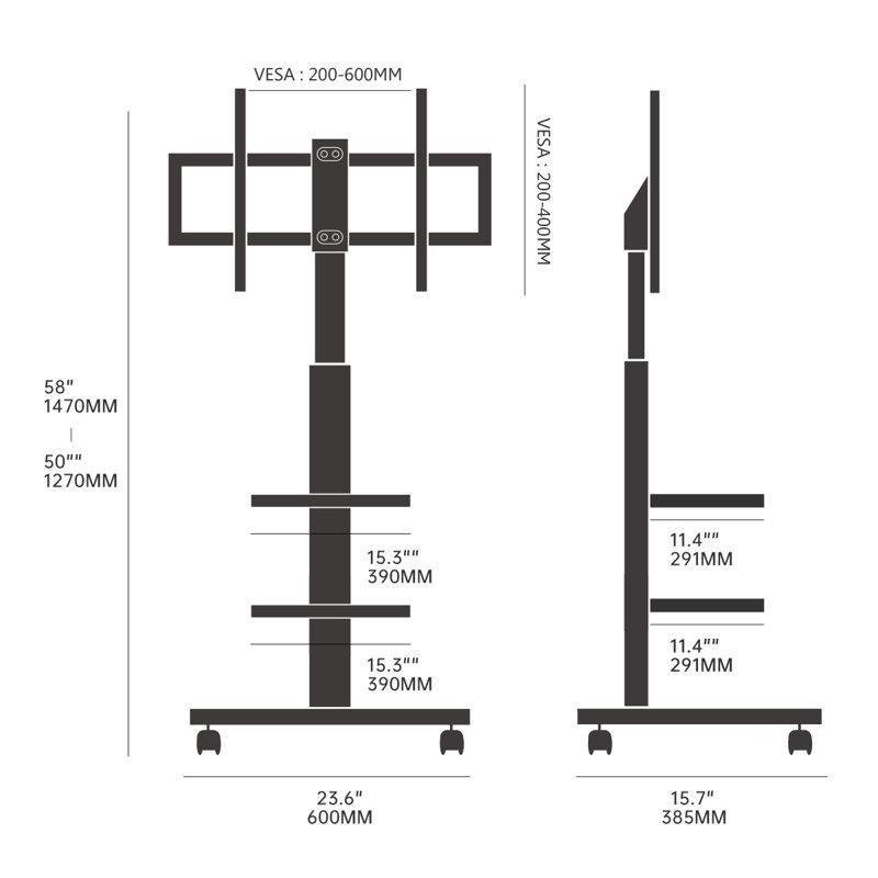 Siyah Metal ve MDF Ahşap Yapılı 40 cm Genişliğinde Tekerlekli TV Standı - 81385