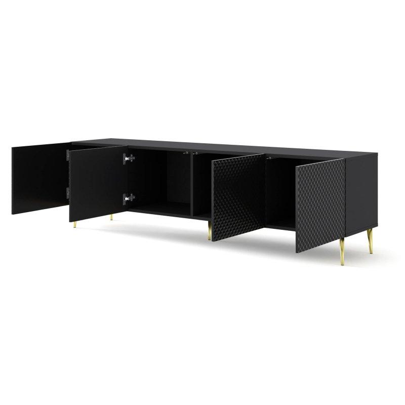 Siyah Parlak Desen Detaylı 200 cm TV Ünitesi Gold Ayaklı - 80731