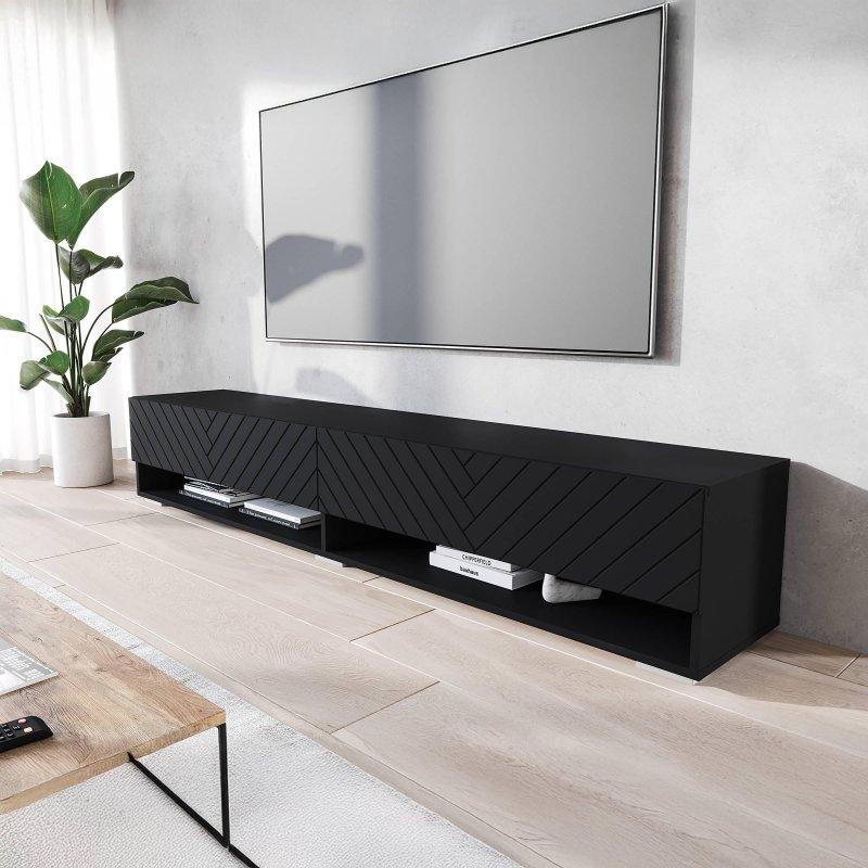 Siyah Renkli Balık Kılçığı Desenli 180 cm TV Ünitesi - 80641