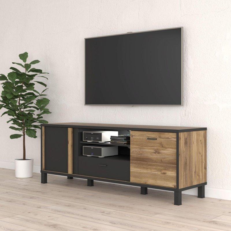 Siyah ve Alpejski Çam Renkli 155 cm Genişliğinde Modern TV Ünitesi - 82282