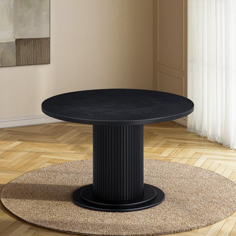Siyah Yuvarlak Masif Ahşap Yemek Masası 120 cm - 82549