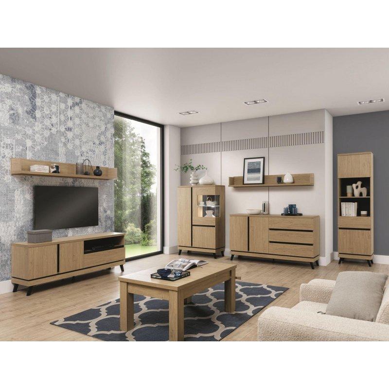 Taş Görünümlü Meşe TV Ünitesi 160x62.5 cm Siyah Panelli - 82030