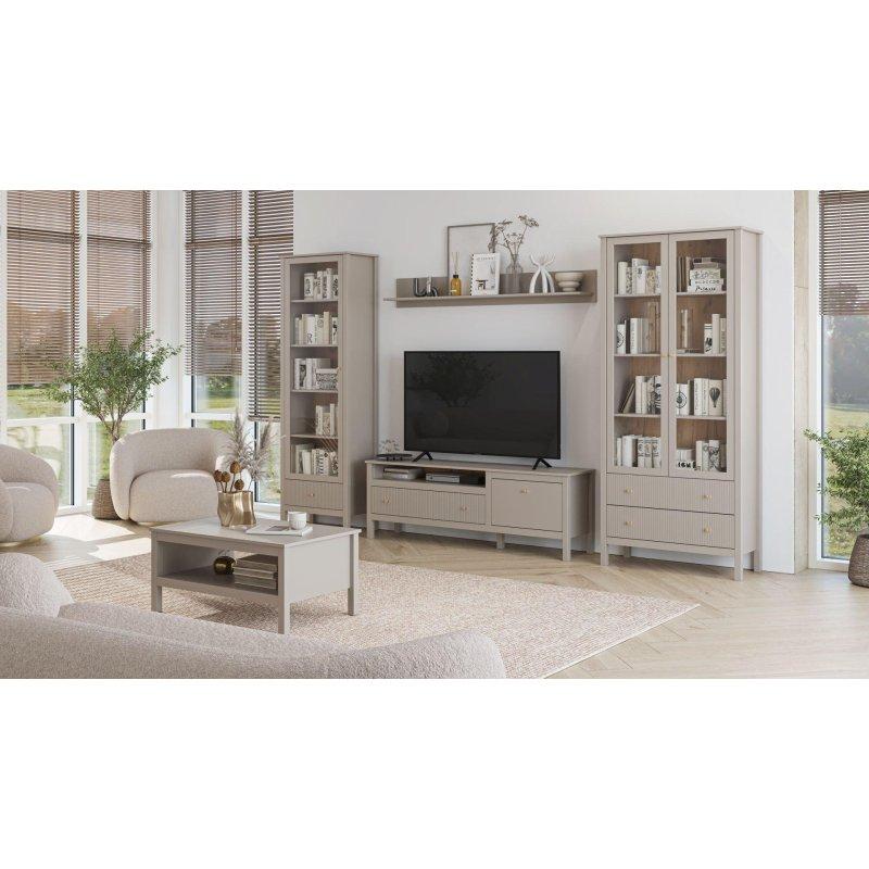 Taupe Renkli Metalik Kulplu Vitrinli TV Ünitesi 160x545 cm - 82306