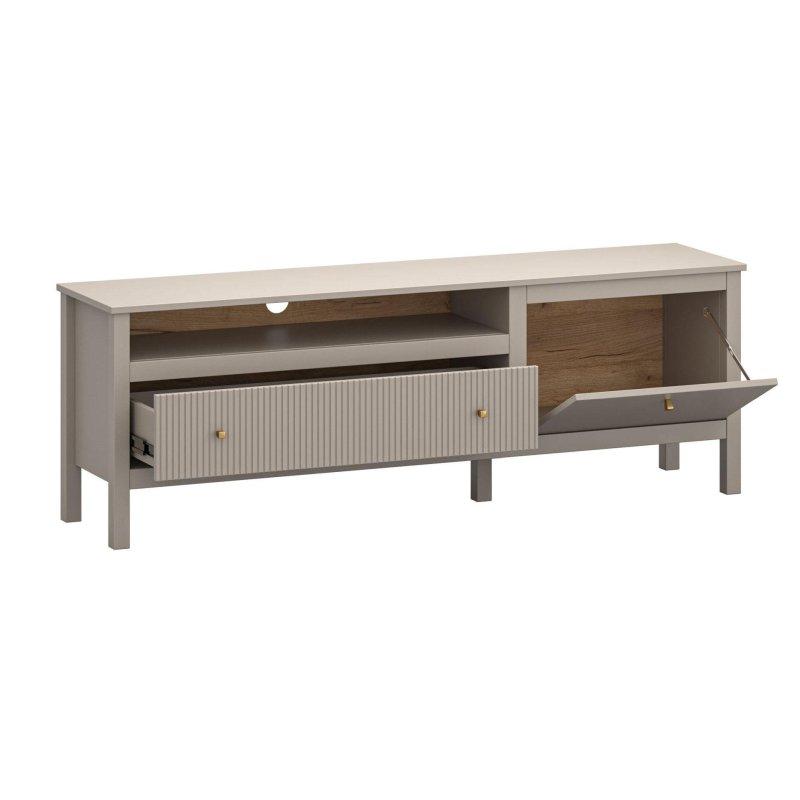 Taupe Renkli Metalik Kulplu Vitrinli TV Ünitesi 160x545 cm - 82306