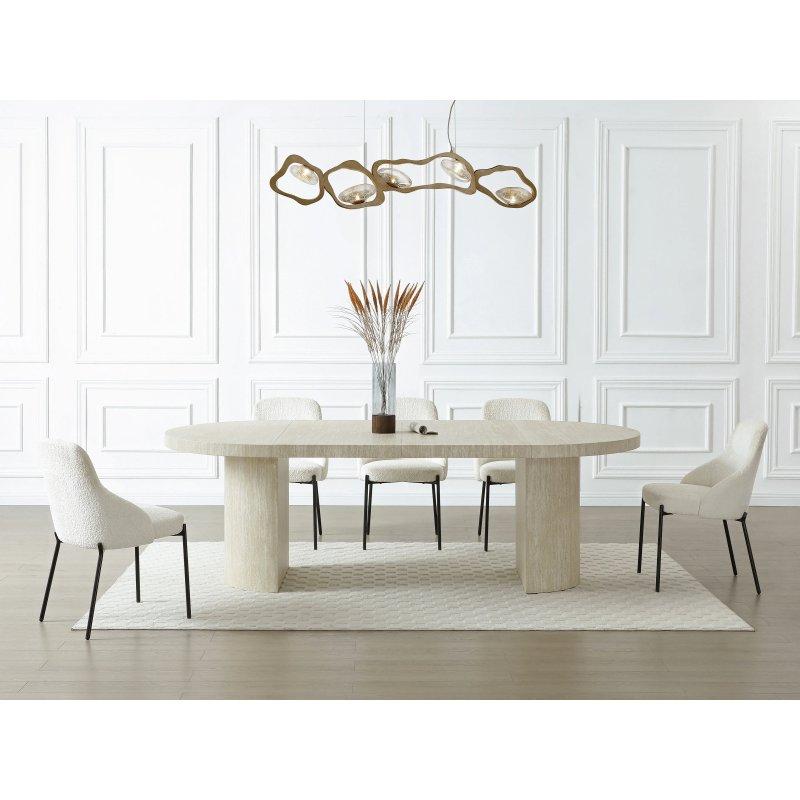 Travertin Beige MDF Açılır Yuvarlak Yemek Masası 240 cm - 83005