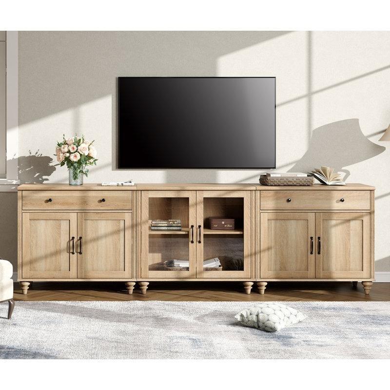 Üç Bölmeli Ahşap ve Cam Kapılı TV Konsolu 258 cm - 81037