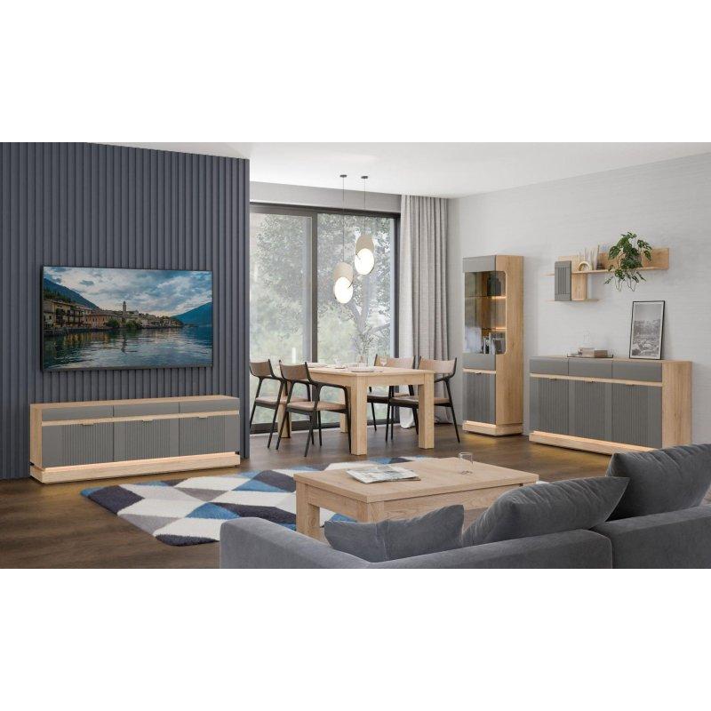 Üç Kapılı Gri Mat Vitrinli TV Ünitesi 164x585 cm Cremona Torro Ahşap - 82039