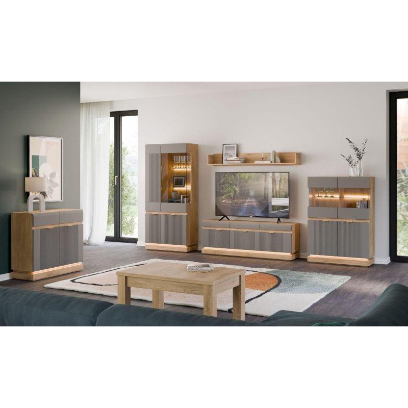 Üç Kapılı Gri Mat Vitrinli TV Ünitesi 164x585 cm Cremona Torro Ahşap - 82039