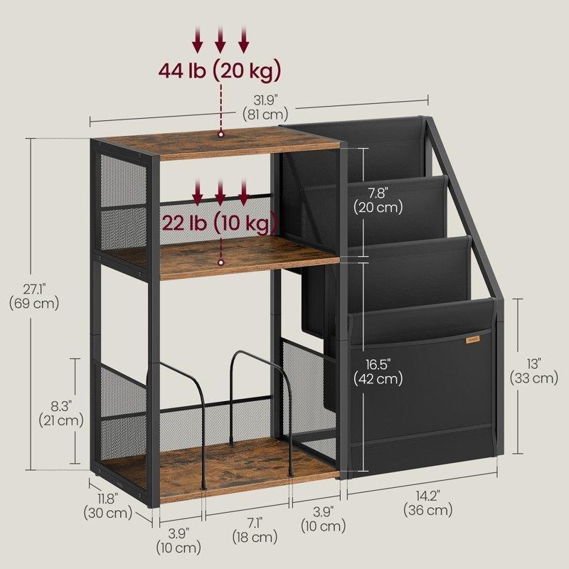 Üç Katlı Plak Dolabı Rustik Kahverengi Siyah Metal Ahşap 69 cm - 81652