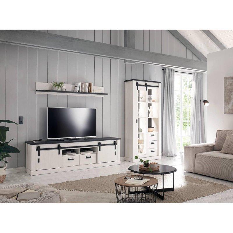 Üç Parçalı Beyaz Antrasit Vitrinli TV Ünitesi 201x170 cm - 81781