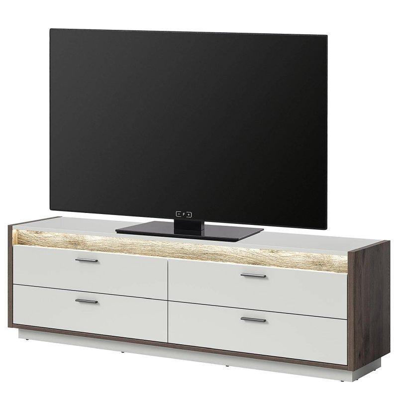 Üç Parçalı Beyaz ve Koyu Kahverengi Vitrinli TV Ünitesi 299x197 cm - 81832