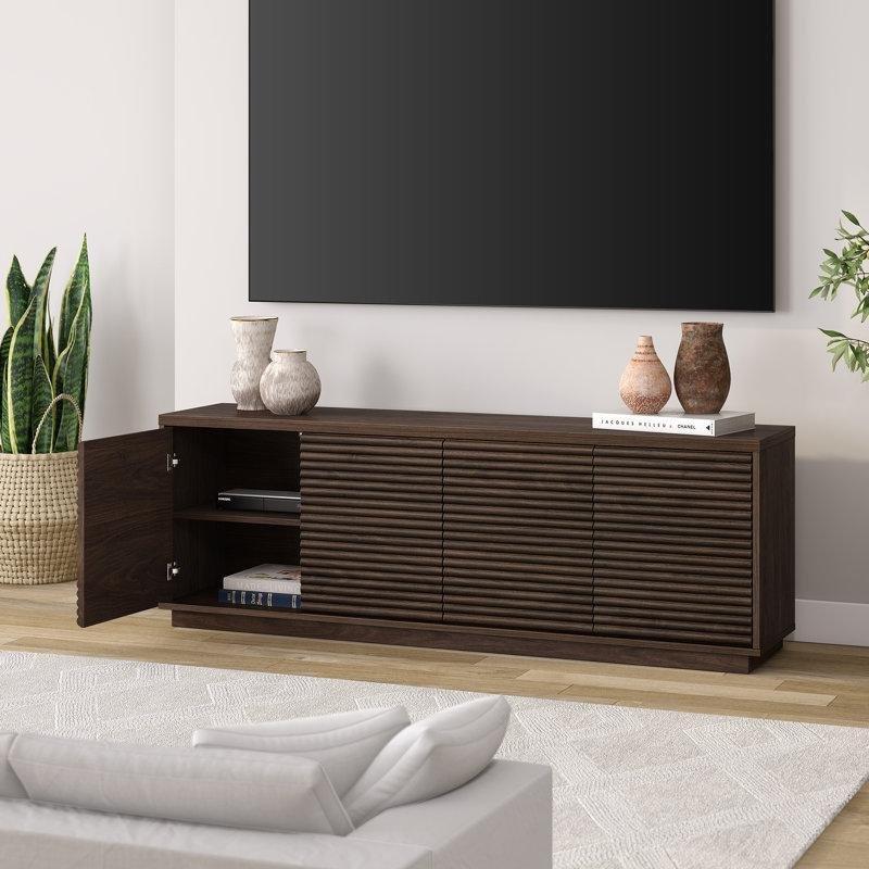 Yatay Çizgili Kapılı Kahverengi MDF TV Konsolu 178x39x61 cm - 80878