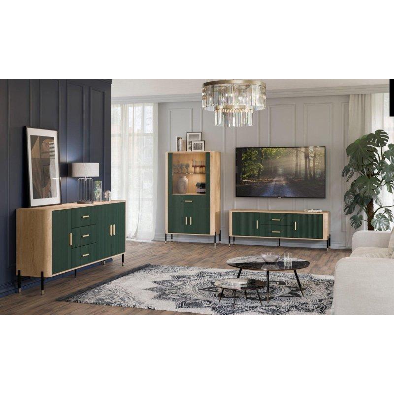 Yeşil Mat ve Açık Ahşap Kombinli 186 cm Vitrinli TV Ünitesi - 82063