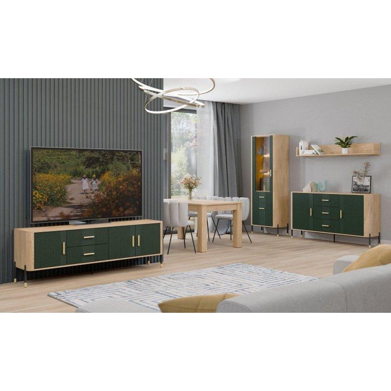 Yeşil Mat ve Açık Ahşap Kombinli 186 cm Vitrinli TV Ünitesi - 82063