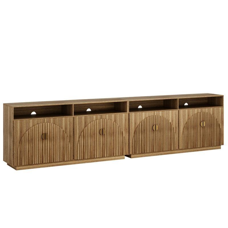 Yivli Tasarımlı Endüstriyel Ahşap TV Konsolu 165x40x80 cm Gold Detaylı - 80827