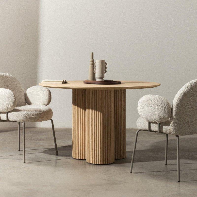 Yuvarlak Desen Ahşap Yemek Masası 122 cm Açık Ahşap Tonunda - 82834